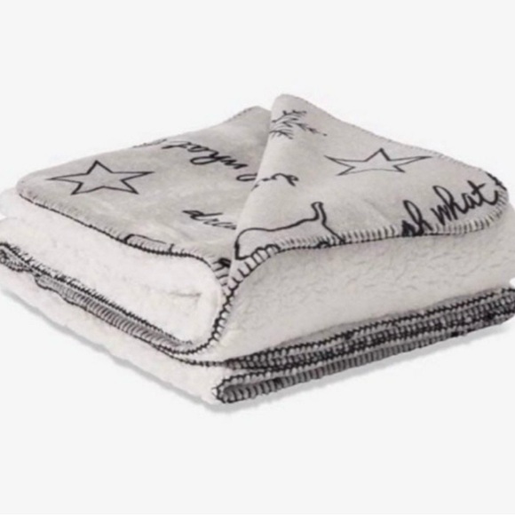 PINK Sherpa Blanket Gray & Black Story Doodle Print